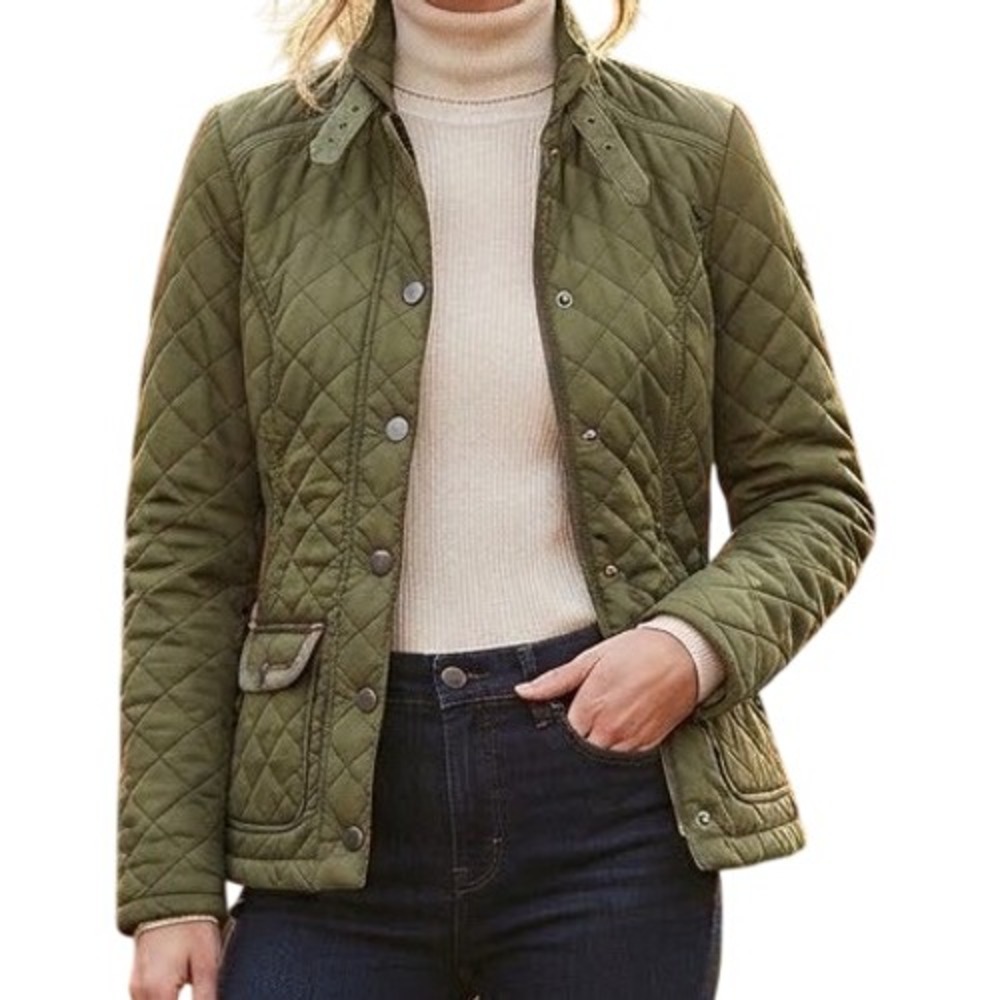 Boden Womens Olive Green Quilted Field Jacket Size US 2 Polka Dot Lining
